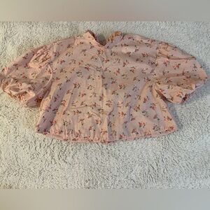Anthropologie Light Pink Floral Ruffle Blouse